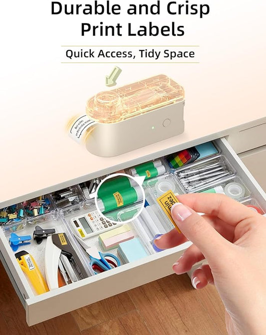 Makeid Label Maker Bundle Includes 3 White Label Tapes, Compatible with 9~16mm Waterproof Tape, Rechargeable Label Printer Multiple Templates Available Labeler for Office Home Kitchen Organization