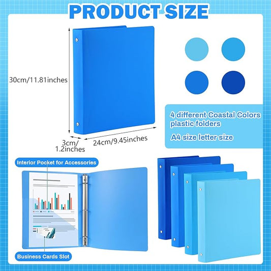 CHENGU 12 Pieces 1 Inch Binders 3 Ring Holds 200 Sheets Paper 1 Inch Plastic Binder with Pocket Round 3 Ring Letter Size for School Office Supplies