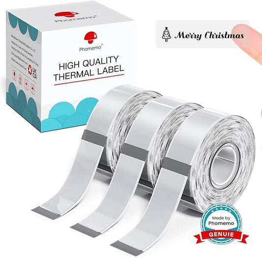 Phomemo D30 Label Tape, for D30 D35 Q30 Q30S Label Maker, Black on Transparent Clear Sticker Thermal Paper Self-Adhesive Label Maker Tape, 14mm x 30mm (0.55 x 1.18 Inch) 210 Labels/Roll, 3-Roll