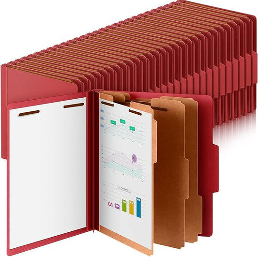 72 Pcs Classification Folders Letter Size, 3 Divider Pressboard File Folder with Fasteners, Expanding File Organizer Bulk for Teachers, Clergy, Office, Church, Christmas Donations (Red)