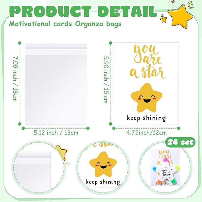 24 Sets Back to School Gifts for Students Star Highlighters with You're a Star Cards Gift Bags 5 in 1 Fluorescent Pens Affirmation Gifts for First Day of School Party Favor (Awesome)