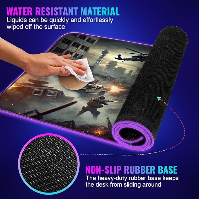 Gaming Mouse Pad - Desk Mat Gaming Mouse Pad , Medium Extra Large Extended Big Long Huge XL XXL and XXXL RGB LED Light Mousepad For a Computer , PC Mats Mousepads Urban Warfare