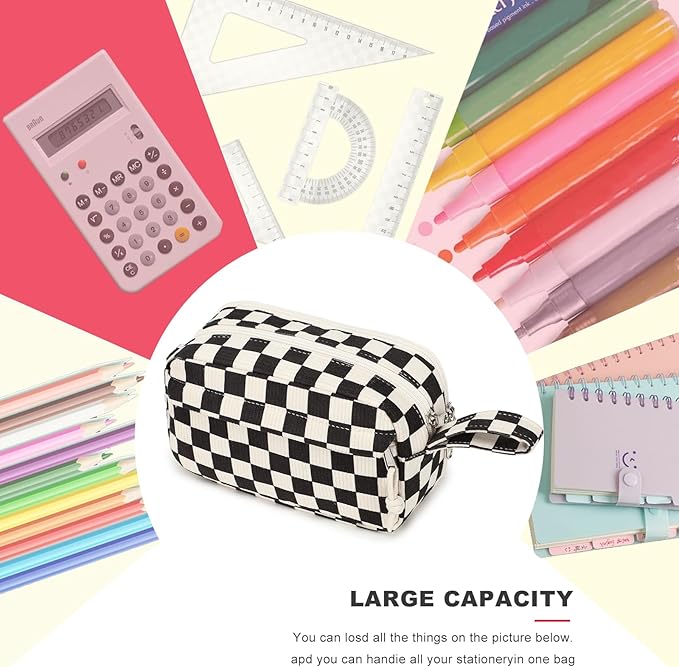 Bluboon Big Capacity Pencil Case Pouch Pen Case School Supplies - Cute Pencil Box Bag for Teen Girls Boys Women Man (Black White Checked)