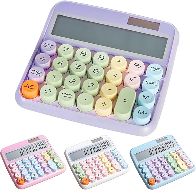 Typewriter Calculator, Big Button Cute Calculator for Daily and Basic Office, 12 Digit Display Vintage Style Solar Battery Powered Purple (not inculde Battery)