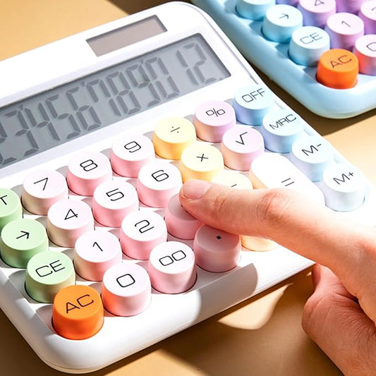 Typewriter Calculator, Big Button Cute Calculator for Daily and Basic Office, 12 Digit Display Vintage Style Solar Battery Powered Purple (not inculde Battery)