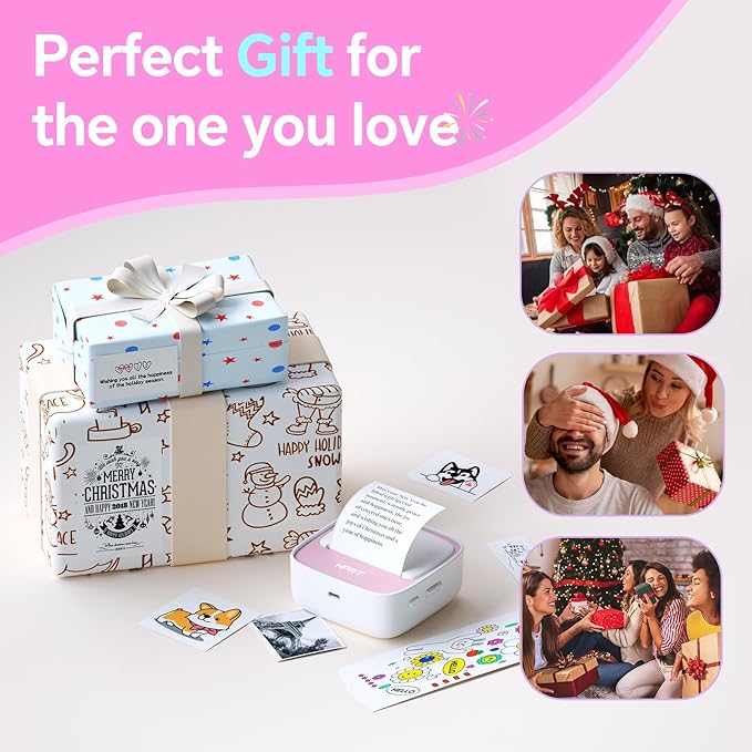 HPRT Mini Printer Sticker Maker with 1 Rolls Paper, Bluetooth Portable Thermal Printer, Study Printer for Pictures, Study Notes, Kid's DIY Creation, Memo, List,Compatible with Phone, Pink