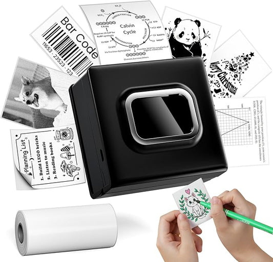 M02D Mini Pocket Bluetooth Thermal Printer, Mini Thermal Printer, Sticker Maker Machine, DIY Creation, Photos, Office, Notes, List, Gift Card, Receipt Printer - Black