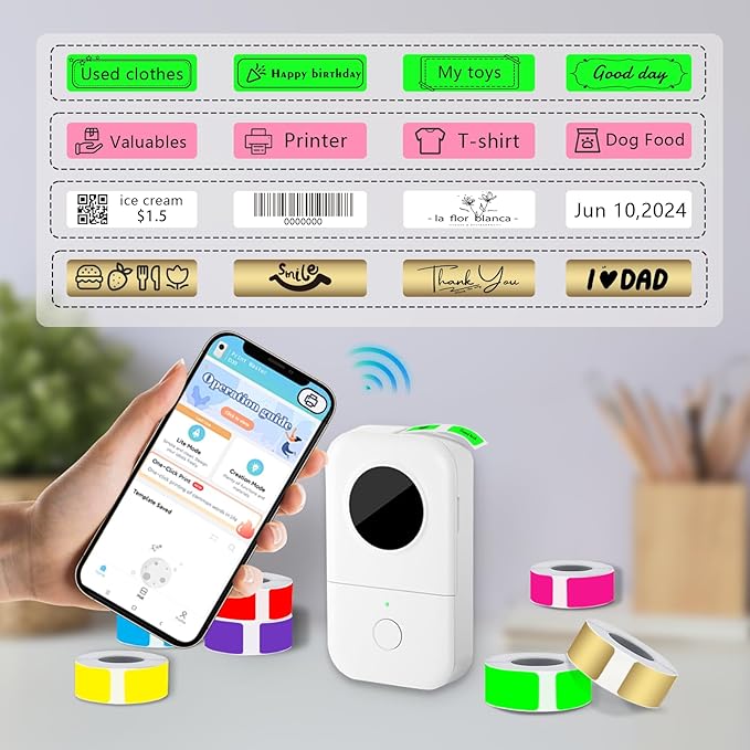 Thermal Label Tape Colored 14x40mm Fluorescent Green Printable Return Address Labels 14mm Waterproof Stickers Compatible with D30 Portable Thermal Printer, 4 Rolls, 640pcs, 0.55"x1.57"