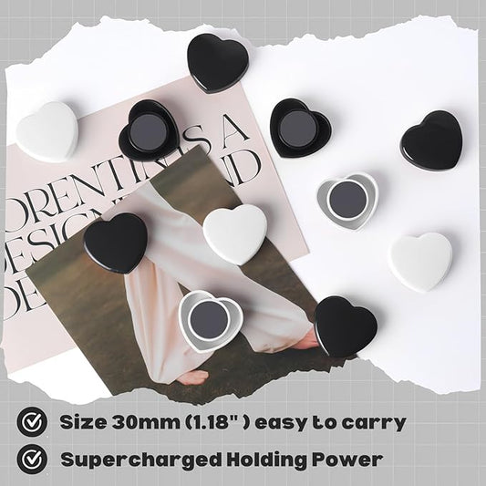 Fridge Magnets - 20PCS Cute Heart Mini Refrigerator Magnets for Whiteboard Fridge & Locker, Decorative Heavy Duty Magnets - Small Strong Kitchen Magnet for Office Classroom School (Black+White)