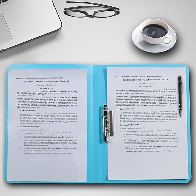 Acocony Punchless Binder with Clamp Letter Size Punchless Clamp Binder 8.5 x 11 Report Covers Plastic Watery Blue Pack of 6
