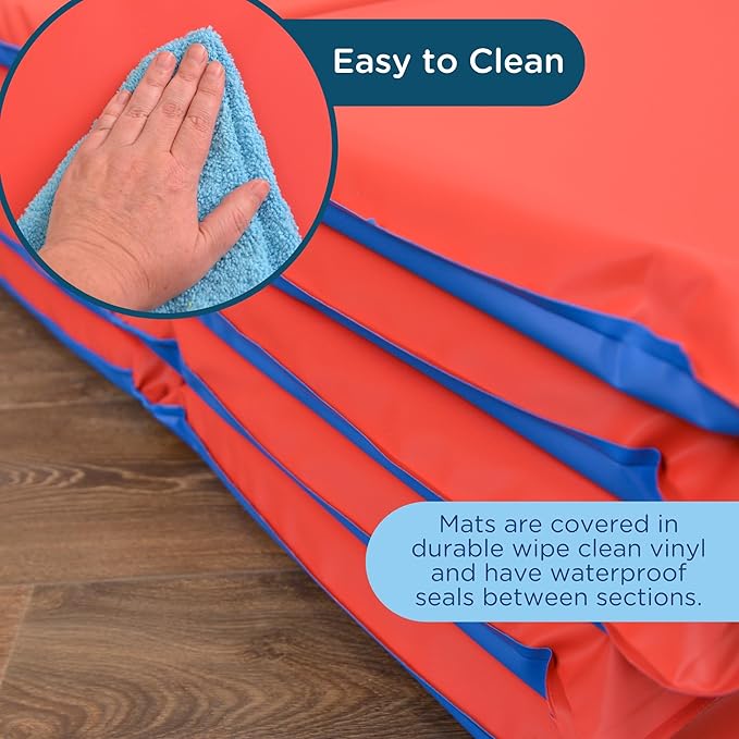 Angels Rest Daycare 2" Kids Nap Mats, 5 Pack, Red-Blue, CF400-519RB, Toddler 4-Section Folding Classroom Floor Sleeping Mats for Daycare or Preschool