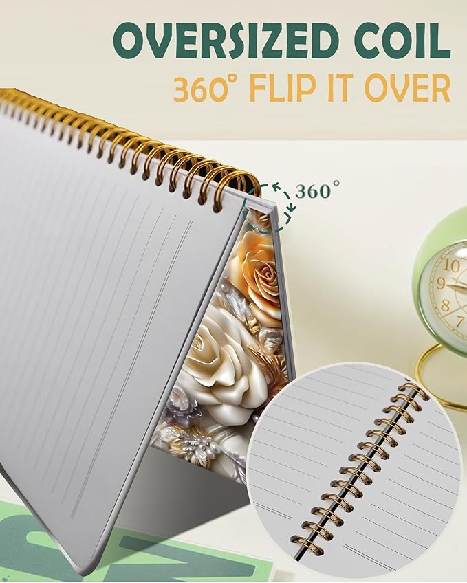 Ruled Spiral Writing Notebook,A5 Hardcover Lined College Journal for Women Lady Girl,Strong Twin-Wire Binding with Premium Paper,8.4" X 6",Perfect for School,Office,Home Gifts(diamond butterfly floral
