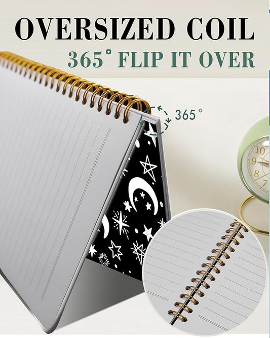 Spiral Journal Notebook,A5 Hardcover Lined Journals for Women Girl 6 x 8.3 in,120 Pages Thick Paper,Cute College Ruled Writing Notebook for Gifts Office Work School(Moon Stars)