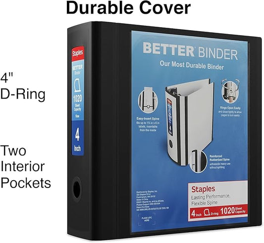 Staples 1618292 4-Inch 3-Ring Better Binder Black (44103)