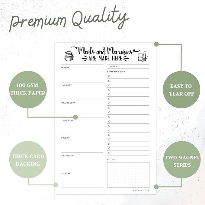 52 Tear-off Sheets Meal Planning Notepad | Magnetic Meal Planning Pad for Fridge 6x9 Inch | Notebook for Meal Planner and Grocery List with Magnet | Weekly Meal Planner for kitchen with Tear Off