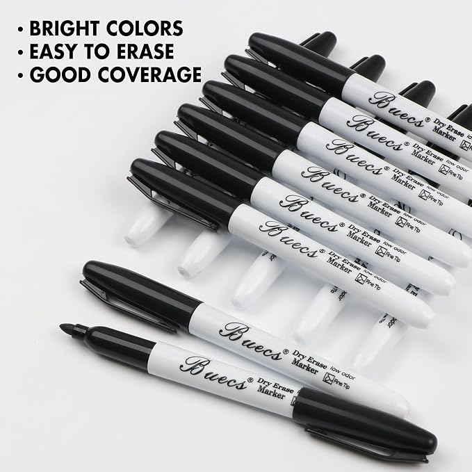 Black Dry Erase Markers, Low-Odor, 60 Count, Fine Point, Perfect for Writing on Whiteboards, Dry-Erase Boards, Glass, School Office Supplies