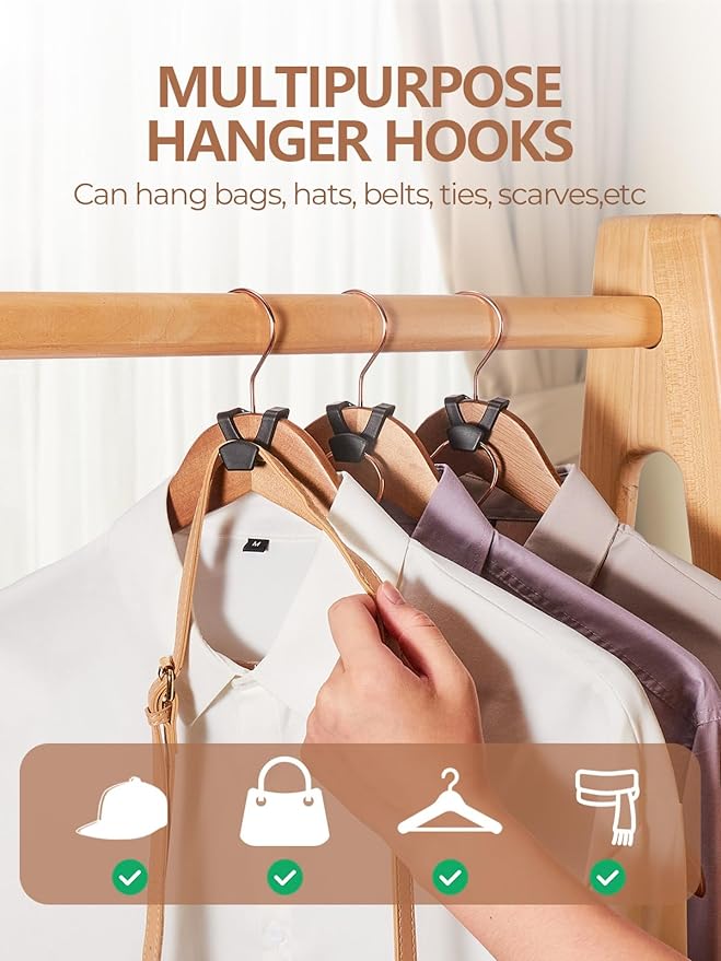 HOUSE DAY Space Saving Hanger Hooks 20 Pack, Black Clothes Hanger Connector Hooks, Heavy Duty Hangers Hook Space Saver, Sturdy Hangers Connector Hook, Premium Cascading Space Saver for Closet