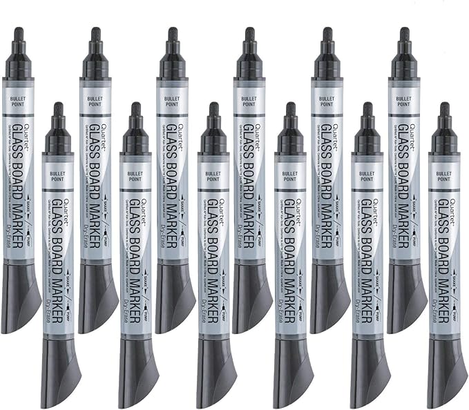 Quartet Glass Board Dry Erase Markers, Premium, Bullet Tip, Black, 12 Pack (79553)