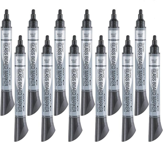 Quartet Glass Board Dry Erase Markers, Premium, Bullet Tip, Black, 12 Pack (79553)