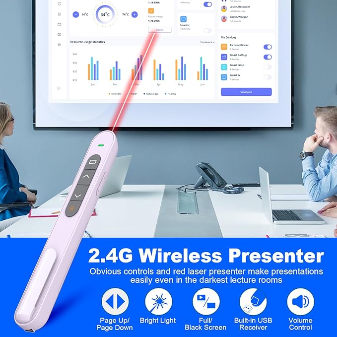 QUI Presentation Clicker for PowerPoint, RF 2.4GHz USB C Wireless Presenter Remote with Volume Control, PowerPoint Clicker Slide Advancer for Mac, Windows, Laptop, Keynote