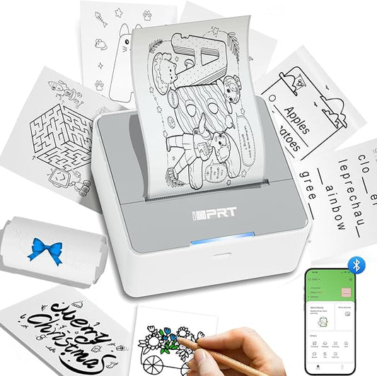 S2 Sticker Printer, PrintPods Mini Printer, Bluetooth Portable Sticker Maker with 1 Roll Paper, Print Pod Inkless Thermal Printers for iPhone, Impresora Portátil for Notes, Journal, DIY, Kids Gift