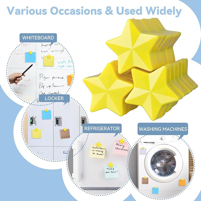 ZDZBLX 30 Pack Yellow Fridge Magnets, Strong Refrigerator Magnets, Small Heavy Duty Magnets for Whiteboard, Cute Decorative Star Mini Magnet for Fridge, Office, Kitchen, Classroom, Home, Locker, Craft