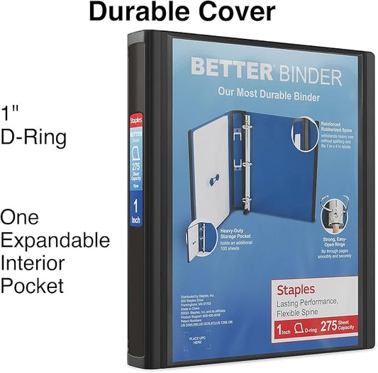 STAPLES 648819 1-Inch 3-Ring Better Binder Black (13395)