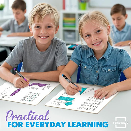 Scribbledo 6 Pack Small White Board Dry Erase Boards Classroom Pack Mini White Boards 9" x12” Personal Whiteboards for Students Teachers School Supplies Lapboards l 6 Mini Whiteboard Erasers Included