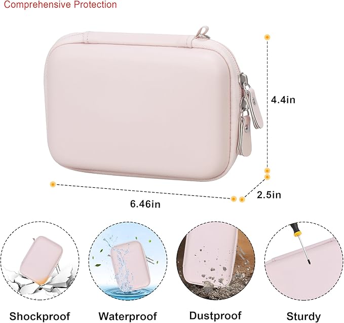 Elonbo Carrying Case for Lebt Mini Sticker Pocket Printer, Portable Thermal Label Printer Travel Bag, Label Maker Machine Storage Holder, Mesh Pocket Fits Label Paper Rolls Tape, Pink