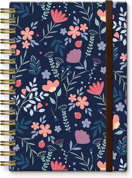 Bansutay Spiral Journal Notebook, A5 Cute Notebooks for Women Men, College Ruled Hardcover Notebook for Work & Note Taking, 60 Pages Double-Wire Journals for Writing (Pink Flower)