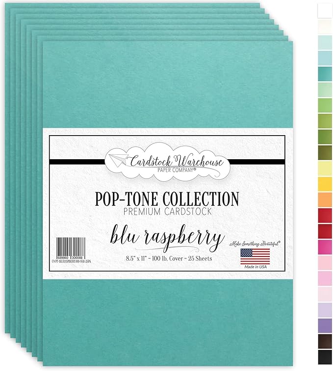 Cardstock Warehouse Pop-Tone Blu Raspberry Teal Cardstock Paper – 25 Sheets, 8.5 x 11" - 100 lb / 270 GSM Premium Teal Card Stock for Die-cutting, Crafts, Printing, Card Making and DIY Projects