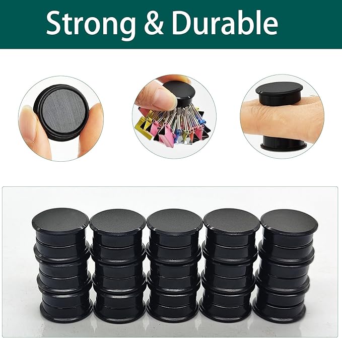 ZDZBLX Fridge Magnets, 30pcs Strong Refrigerator Magnets, Heavy Duty Small Magnets for Whiteboard, Office, Classroom, Lockers, Maps, DIY Crafts - Cute Mini Round Magnet for Fridge, Kitchen (Black)