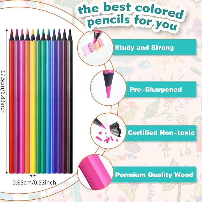 Colored Pencils Bulk,144 Count Colored Pencils for Kids, 12 Packs 12 Colors, Back to School Supplies For Teachers,Back to School Supplies, Classroom Prizes,Not easily breakable