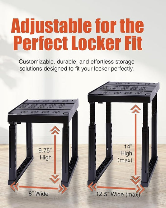 Locker Organizer Shelf， Adjustable Width and Height, Stackable, Ideal Locker Shelf for School, Office, Gym Lockers, or Even Kitchen Cabinets & Under Sink Organization(White 2 Pack)