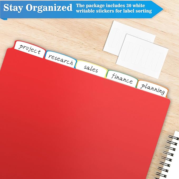 Jyusmile 12 Set Binder Dividers with 5 Tabs, Index Dividers for 3 Ring Binder, Multicolor Plastic Dividers with 3 Punch Holes, 60 Pcs Dividers for School & Office Supplies