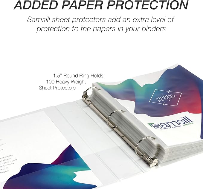 Samsill Durable 1.5 Inch Binder, Made in the USA, Round Ring Customizable Clear View Binder, White, 4 Pack (MP48457)