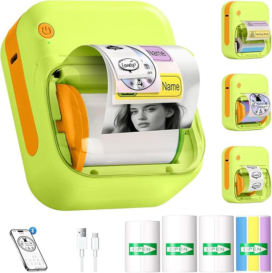 Portable Bluetooth Thermal Label Maker with 4 Rolls Sticker Tape – Mini Inkless Sticker Printer with See-Through Label Window, High-Resolution Print, Wireless, for Home, Office, On-The-go