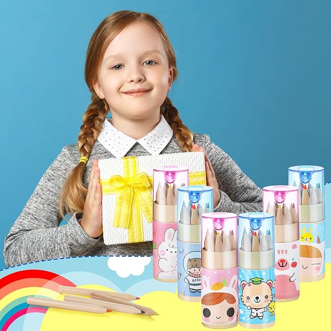 Fumete Cute Pencils Mini Drawing Colored Pencils Bulk for Kids with Sharpener Portable Color in Tube Party Favors Gift for Classroom School Supplies, 12 Colors