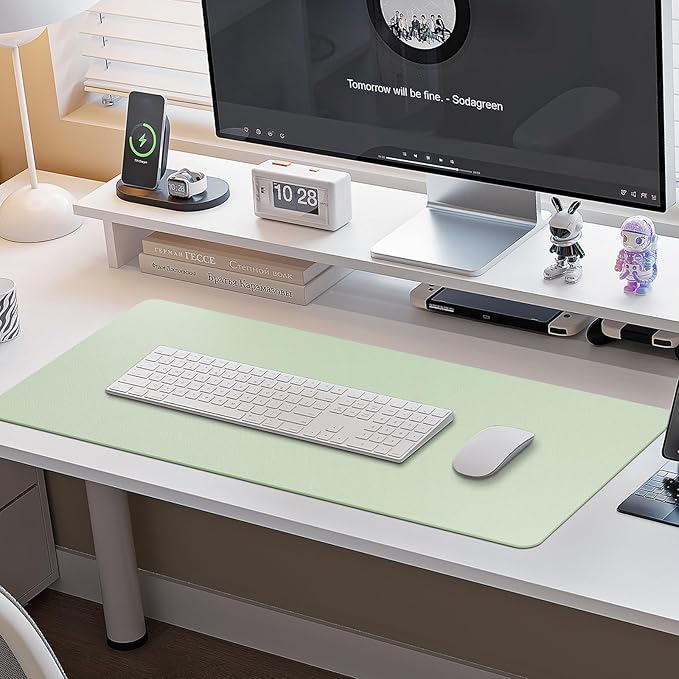 Boutilon Leather Desk Pad Protector,Non-Slip Mouse Pad,Laptop Desk Pad,Office Mouse Mat,Waterproof Leather Desk Blotter,Desk Writing Pad for Office and Home (XL-Green,35.4"x 15.7")