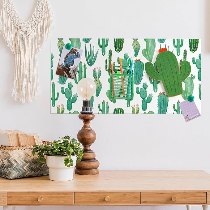 Harloon 15 Pcs Locker Decoration and Organizer Kit Locker Wallpaper Magnetic Pen Holder and Mirror Whiteboard Marker Cork Board with 3 Push Pins 3 Magnetic Clip 6 Magnets(Cactus)