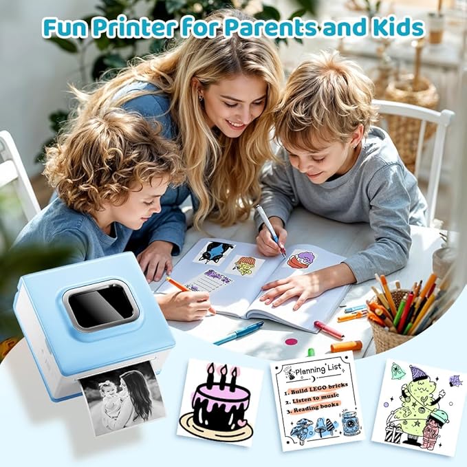 Sticker Printer - Portable Mini Sticker Maker Machine, M02D Print Pod with Tape, Bluetooth Thermal Pocket Printer for Kids School Study Item, Graphics Notes, List, Study, Gift, Photo