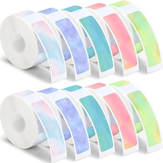 1600 Pcs Label Tapes 12 x 40 mm Laminated Stickers Replacement Compatible with D30 Portable Thermal Label Paper Printer Tapes Refill for Office 160 Pcs/roll(Watercolor)