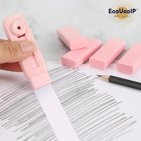 4+1 Pack Rubber Pink Erasers Sliding Retractable Eraser, Large Pink Erasers, Soft Cute Eraser, Large Pencil Eraser for School Office Art Drawing Pencil Eraser for Kids