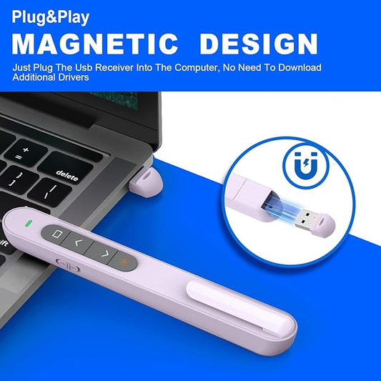 QUI Presentation Clicker for PowerPoint, RF 2.4GHz USB Wireless Presenter Remote with Volume Control, PowerPoint Clicker Slide Advancer for Mac, Windows, Laptop, Keynote
