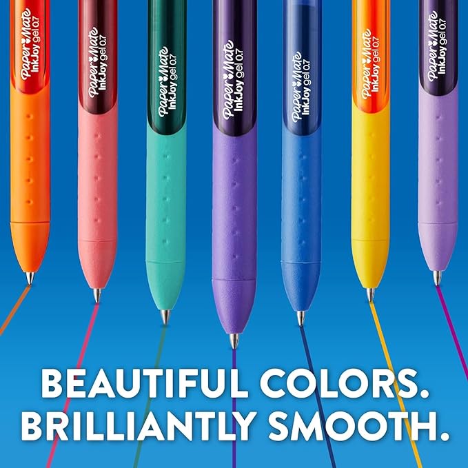 Paper Mate InkJoy Gel Pens, Berry Ink, Medium Point (0.7mm), 6 Count, Bundle with Plastic Reusable Pouch
