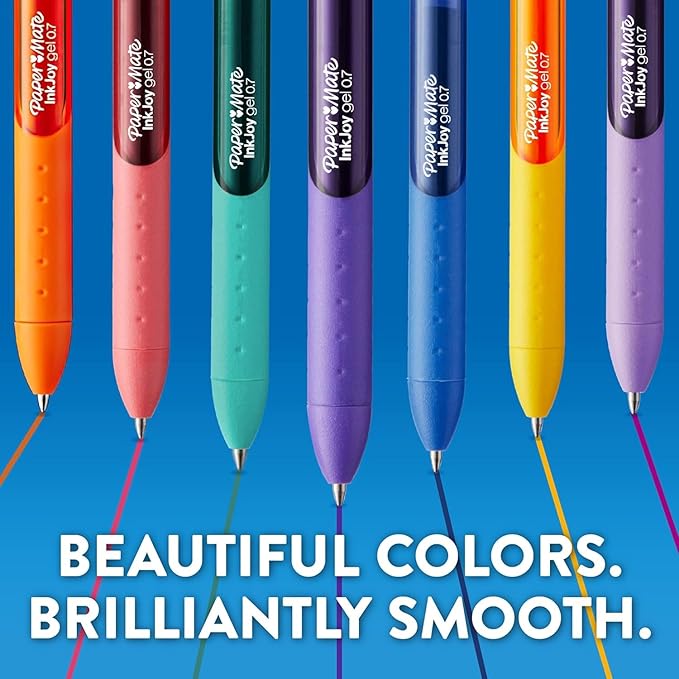 Paper Mate InkJoy Gel Pens, Berry Ink, Medium Point (0.7mm), 10 Count, Bundle with Plastic Reusable Pouch