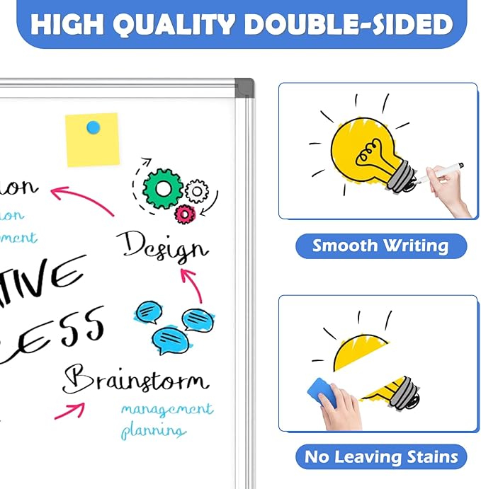 WALGLASS 3 Pack White Board, 36" x 24" Double-Sided Dry Erase White Board for Wall, Hanging Mounted Whiteboard, Horizontal or Vertical Silver Aluminium Frame for Home, School, Office, Kitchen