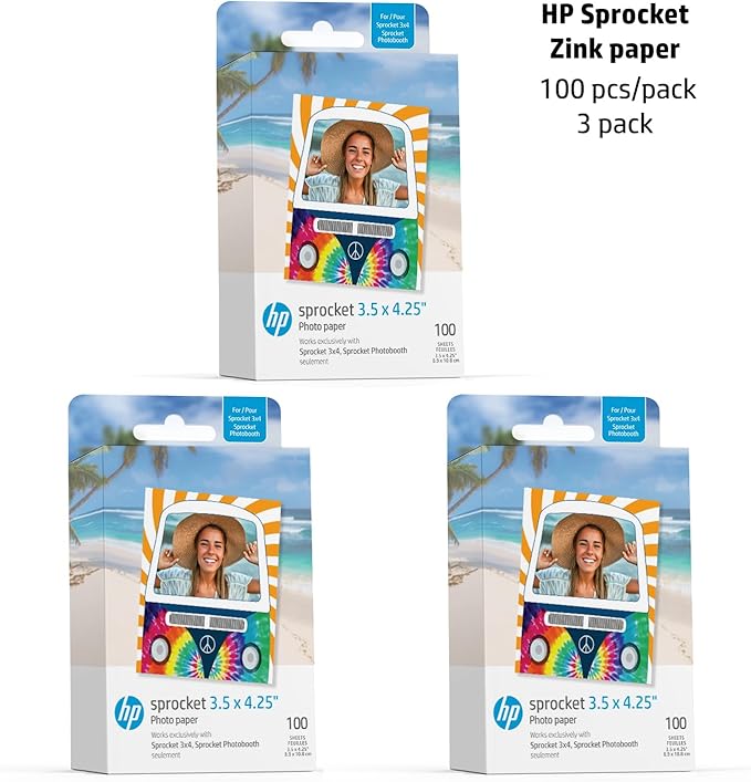HP Sprocket 3.5 x 4.25” Zink Sticky-Backed Photo Paper (300 Pack) Compatible with HP Sprocket 3x4 Photobooth and Photo Printer