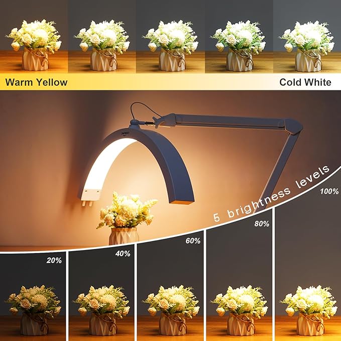 LED Half Moon Light with Desk Clamp, 30W Bright 288PCS LEDs, Metal Swing Arm for Beauty, Nail Art, Makeup, Facial Care, Tattoos, Sewing and Hand Craft DIY(White)