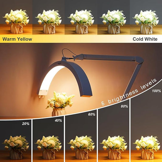 LED Half Moon Light with Desk Clamp, 30W Bright 288PCS LEDs, Metal Swing Arm for Beauty, Nail Art, Makeup, Facial Care, Tattoos, Sewing and Hand Craft DIY(White)